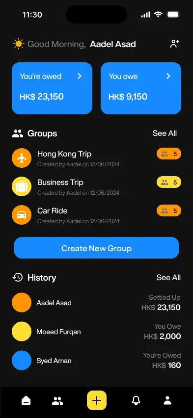 ShareEase home screen in the dark theme